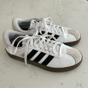 Adidas Vl Court 3.0 Womens Shoes Sz 7.5 White Black Gum Striped Comfort Sneakers